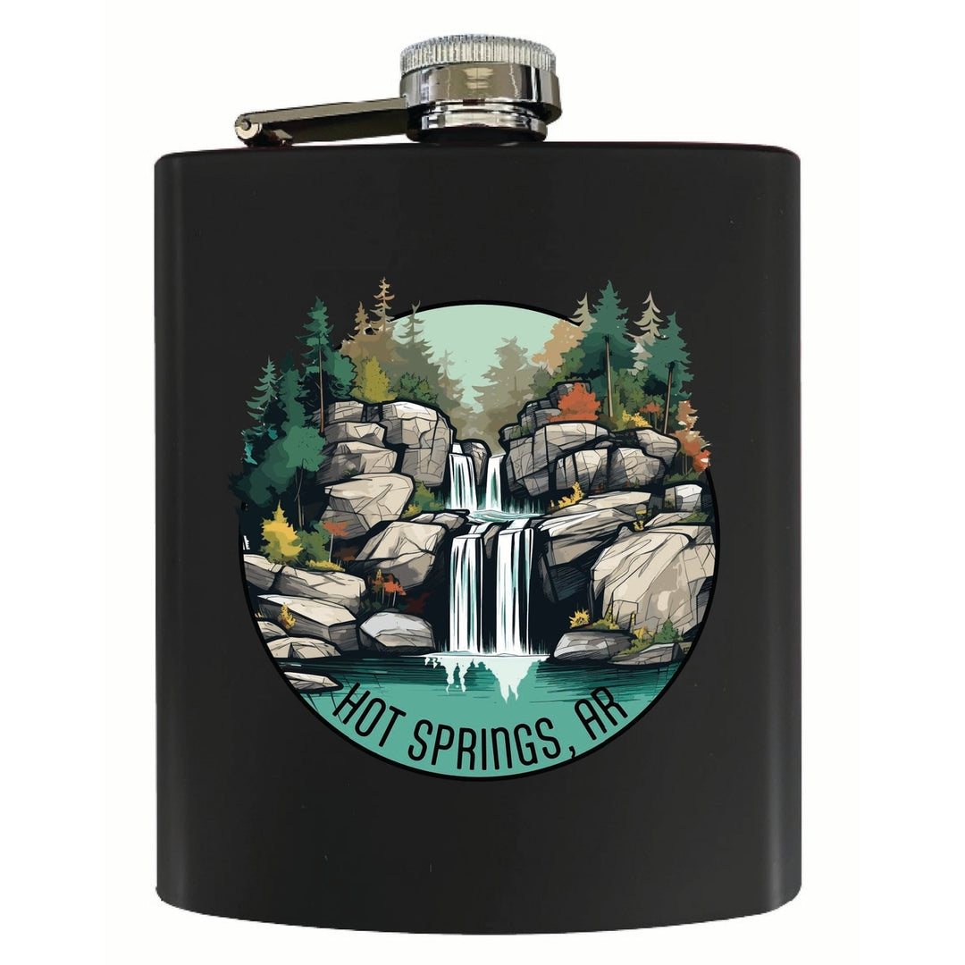 Hot Springs Arkansas Waterfall Illustration Design Souvenir 7 oz Steel Flask Matte Finish Image 3