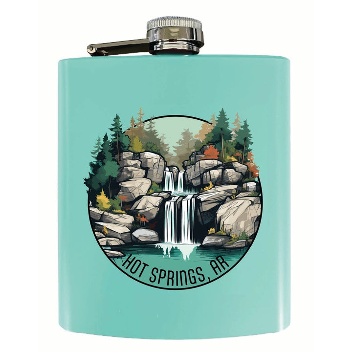 Hot Springs Arkansas Waterfall Illustration Design Souvenir 7 oz Steel Flask Matte Finish Image 4