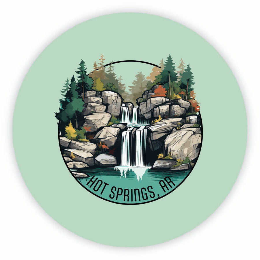 Hot Springs Arkansas Waterfall Illustration Design Souvenir Round Fridge Magnet Image 1