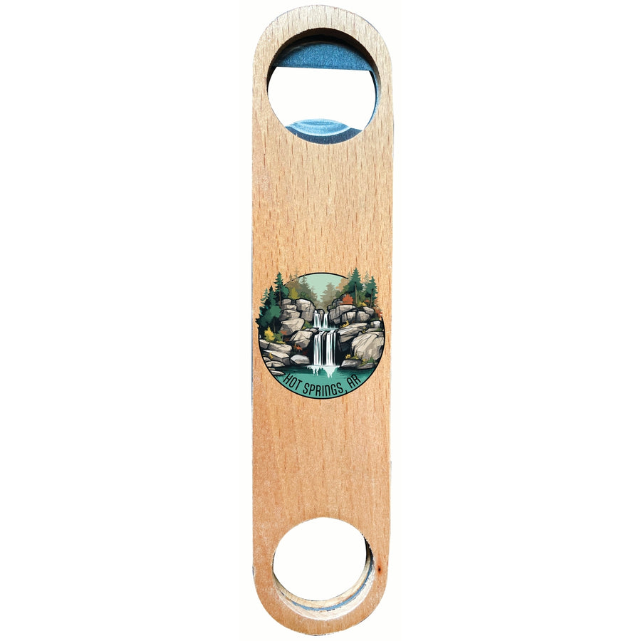 Hot Springs Arkansas Waterfall Illustration Design Souvenir Wooden Bottle Opener Image 1