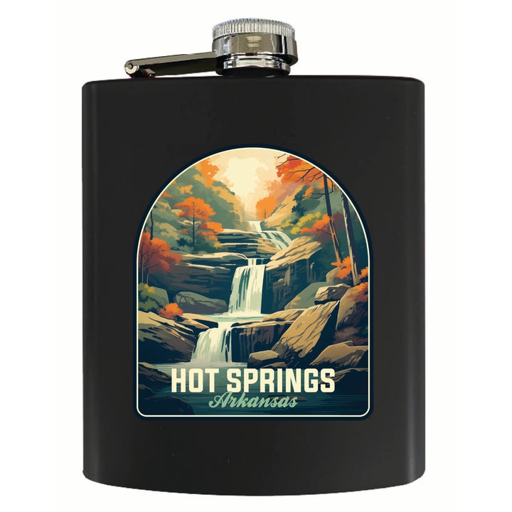 Hot Springs Arkansas Autumn Waterfall Design Souvenir 7 oz Steel Flask Matte Finish Image 1