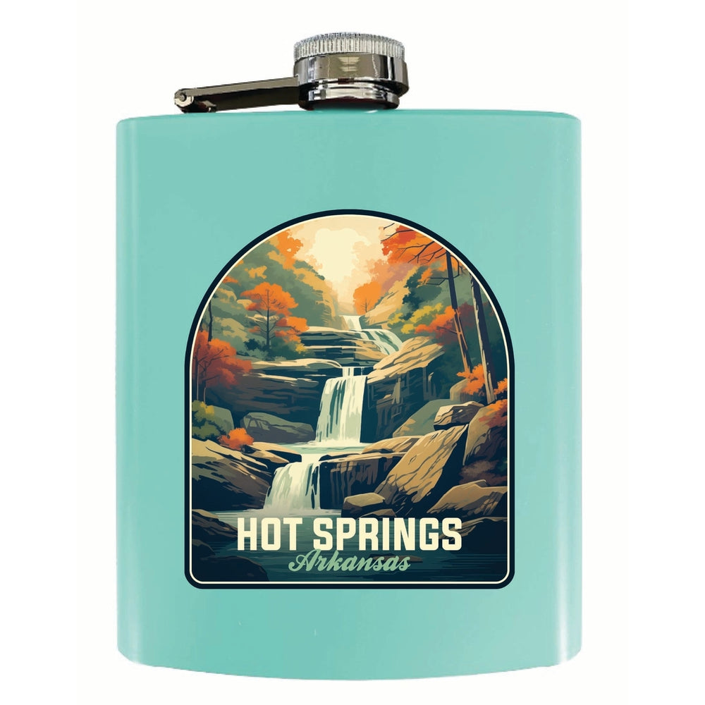 Hot Springs Arkansas Autumn Waterfall Design Souvenir 7 oz Steel Flask Matte Finish Image 2