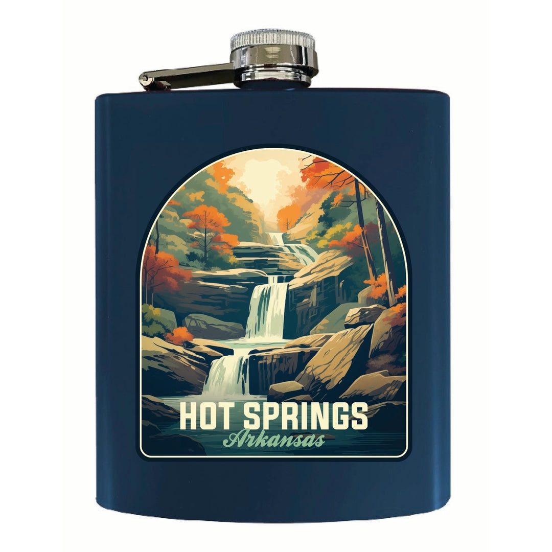 Hot Springs Arkansas Autumn Waterfall Design Souvenir 7 oz Steel Flask Matte Finish Image 3