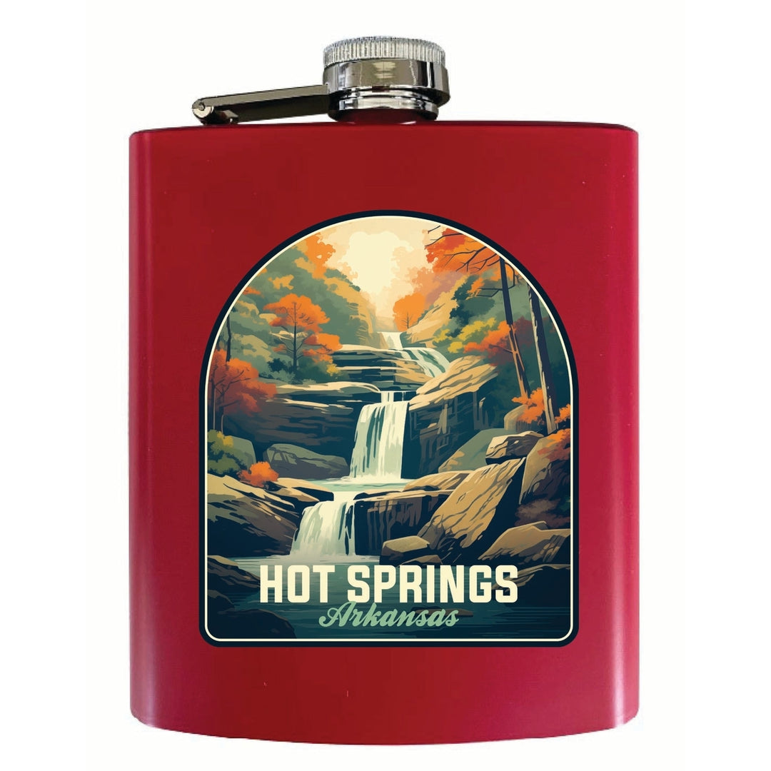 Hot Springs Arkansas Autumn Waterfall Design Souvenir 7 oz Steel Flask Matte Finish Image 4