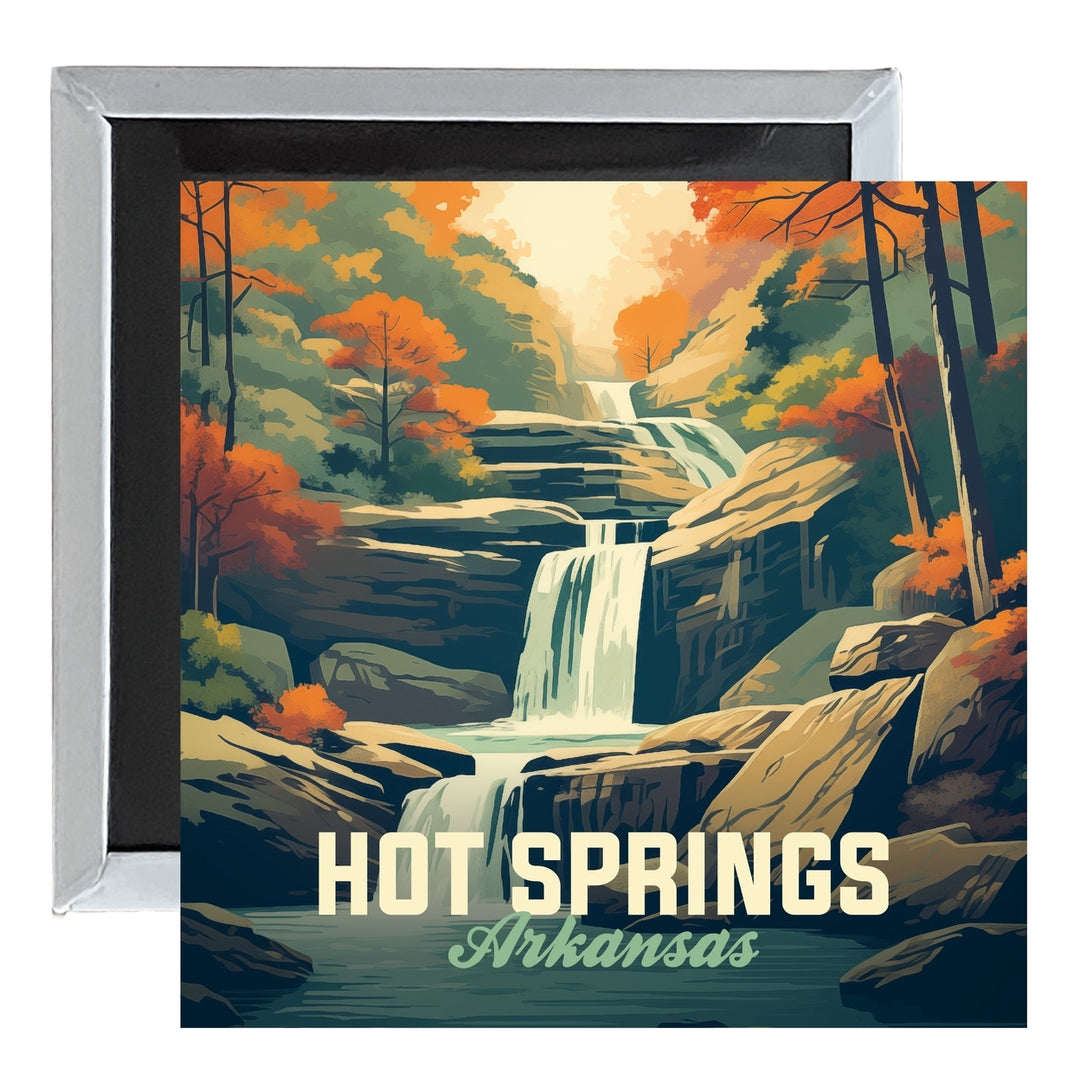 Hot Springs Arkansas Autumn Waterfall Design Souvenir 2.5 x 2.5-Inch Fridge Magnet Image 1