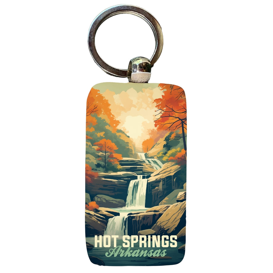 Hot Springs Arkansas Autumn Waterfall Design Souvenir 2.5x1-Inch Souvenir Wooden Keychain Image 1