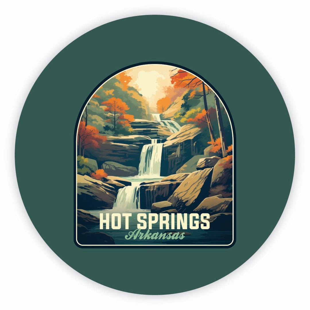 Hot Springs Arkansas Autumn Waterfall Design Souvenir Round Fridge Magnet Image 1