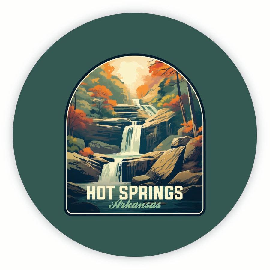 Hot Springs Arkansas Autumn Waterfall Design Souvenir Round Fridge Magnet Image 1