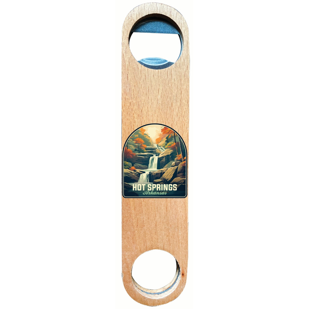 Hot Springs Arkansas Autumn Waterfall Design Souvenir Wooden Bottle Opener Image 1