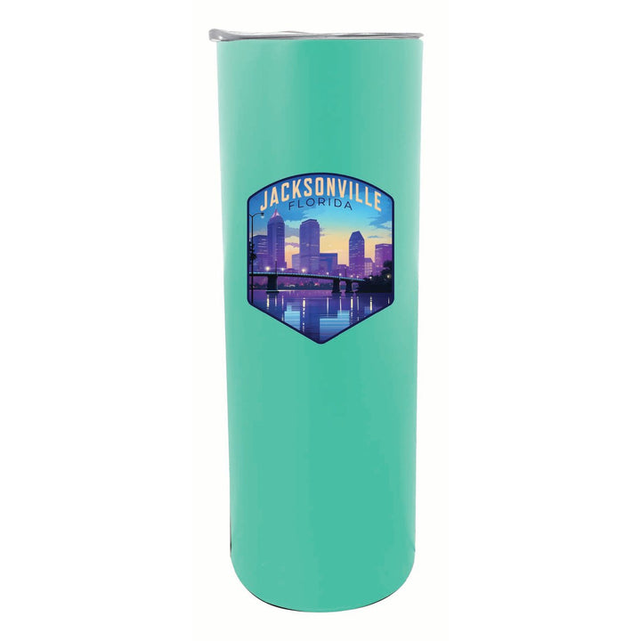 Jacksonville Florida Evening Cityscape Design Souvenir 20 oz Insulated Stainless Steel Skinny Tumbler Image 1