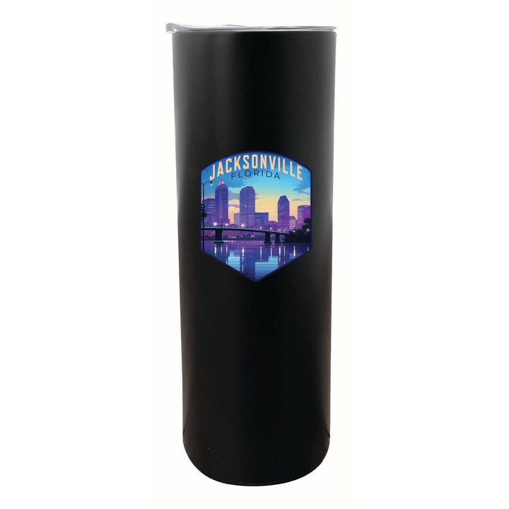 Jacksonville Florida Evening Cityscape Design Souvenir 20 oz Insulated Stainless Steel Skinny Tumbler Image 3