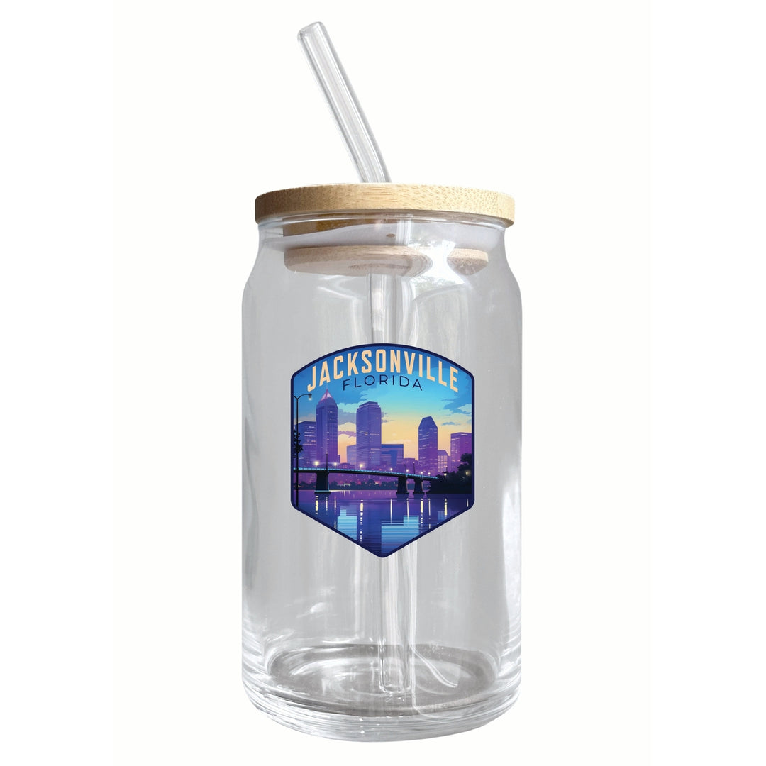 Jacksonville Florida Evening Cityscape Design Souvenir 12 oz Beer Can Glass Image 1