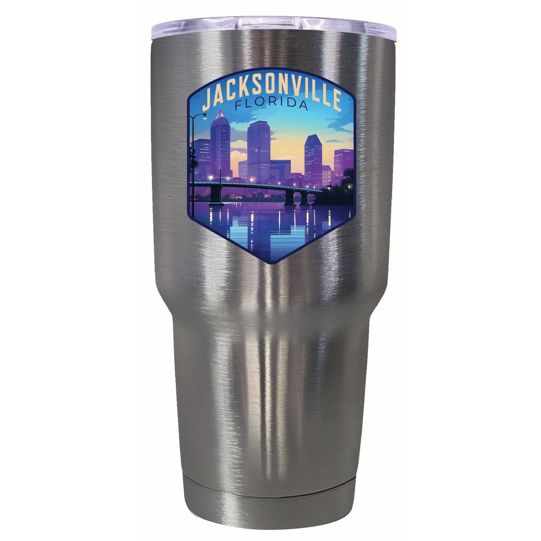 Jacksonville Florida Evening Cityscape Design Souvenir 24 oz Insulated Stainless Steel Tumbler Image 3