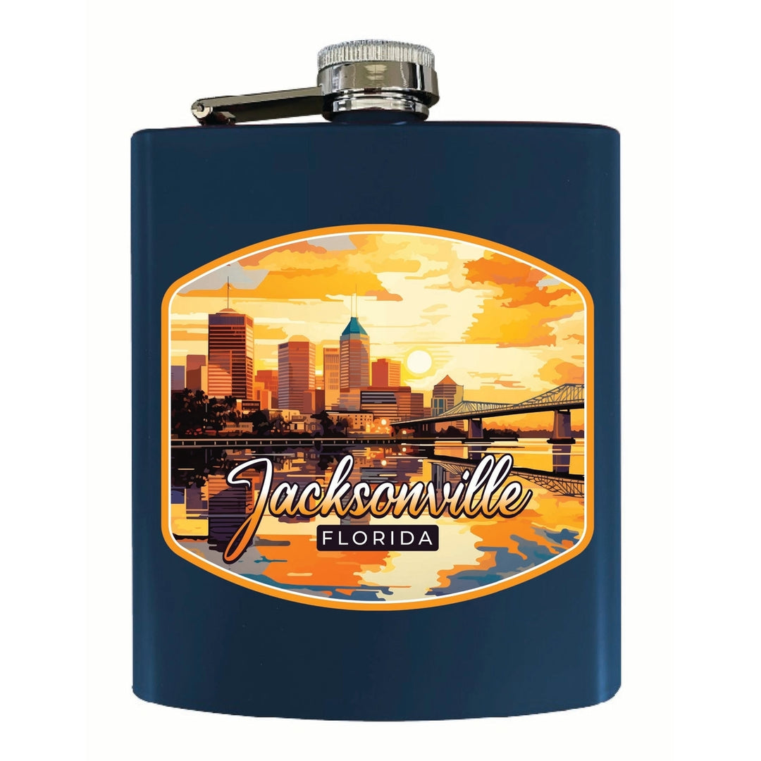 Jacksonville Florida Sunset Cityscape Design Souvenir 7 oz Steel Flask Matte Finish Image 1