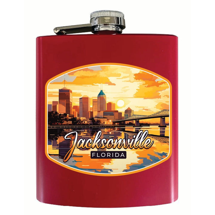 Jacksonville Florida Sunset Cityscape Design Souvenir 7 oz Steel Flask Matte Finish Image 2