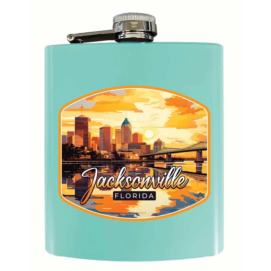 Jacksonville Florida Sunset Cityscape Design Souvenir 7 oz Steel Flask Matte Finish Image 3