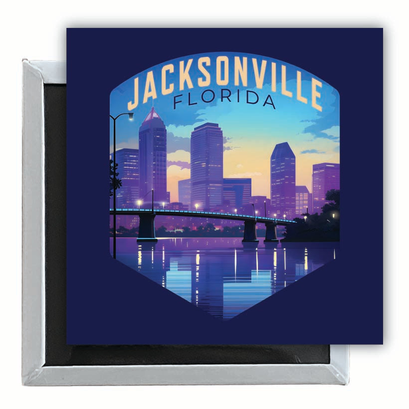 Jacksonville Florida Evening Cityscape Design Souvenir 2.5 x 2.5-Inch Fridge Magnet Image 1