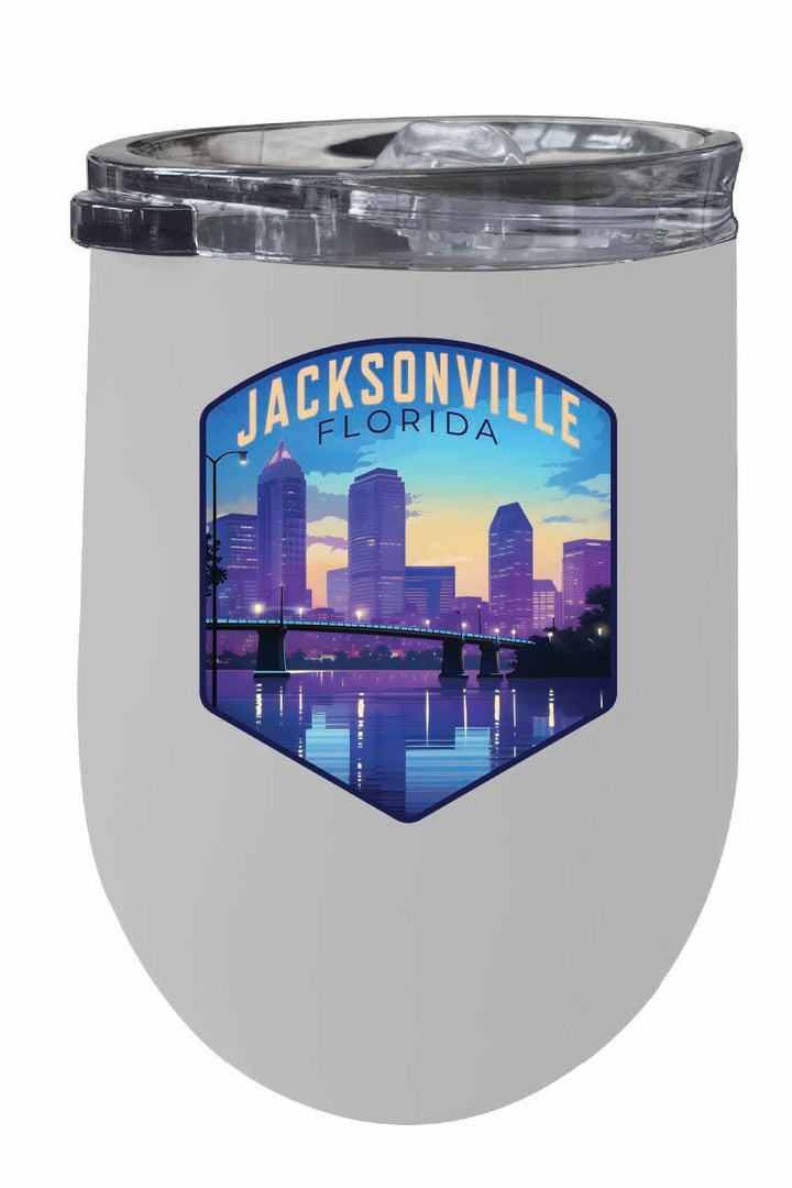 Jacksonville Florida Evening Cityscape Design Souvenir 12 oz Insulated Wine Stainless Steel Tumbler Image 2