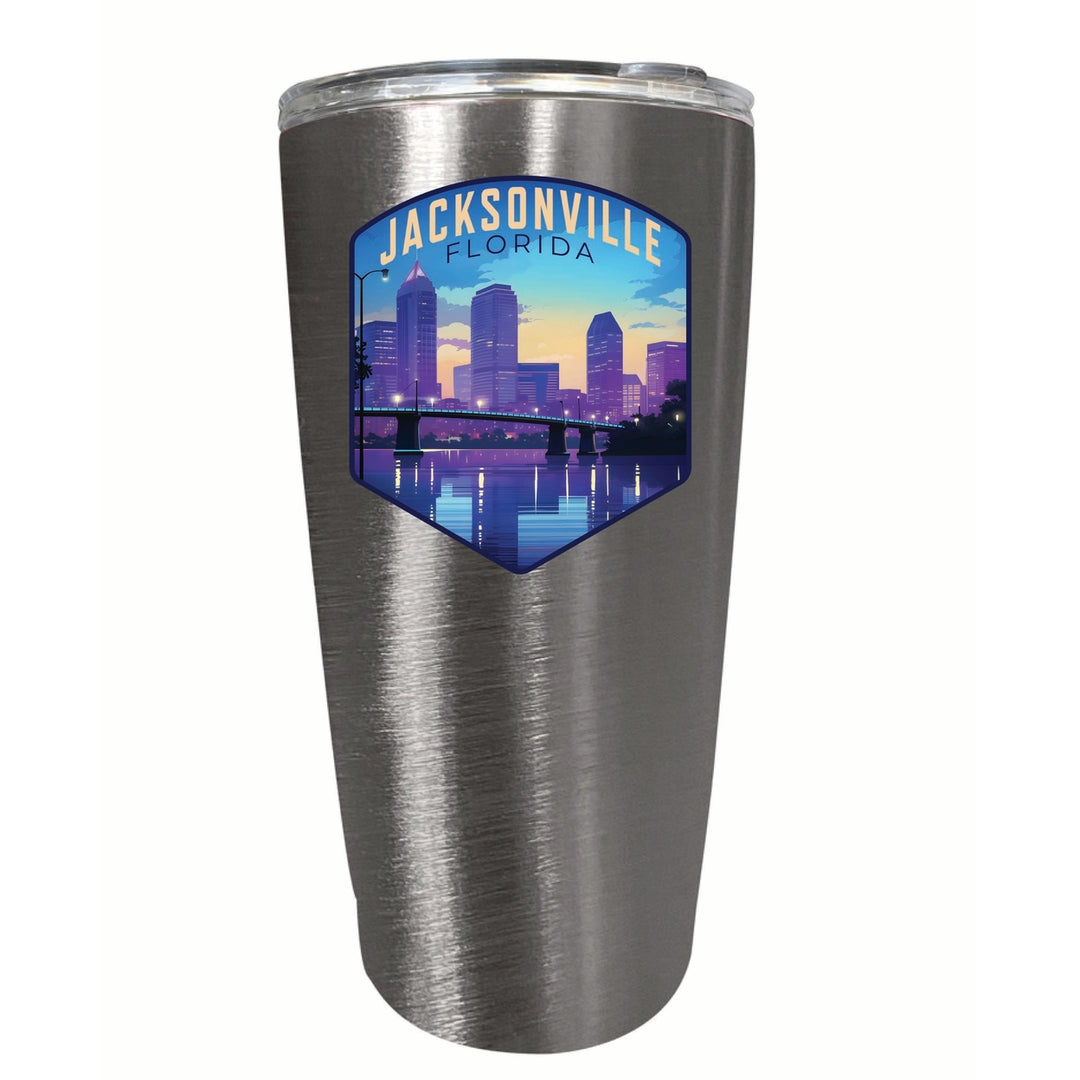 Jacksonville Florida Evening Cityscape Design Souvenir 16 oz Stainless Steel Insulated Tumbler Image 4