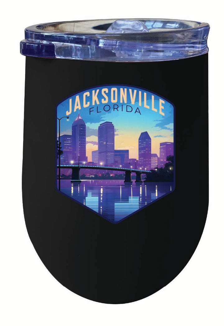 Jacksonville Florida Evening Cityscape Design Souvenir 12 oz Insulated Wine Stainless Steel Tumbler Image 4