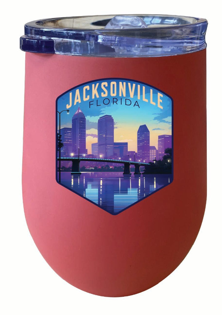 Jacksonville Florida Evening Cityscape Design Souvenir 12 oz Insulated Wine Stainless Steel Tumbler Image 4