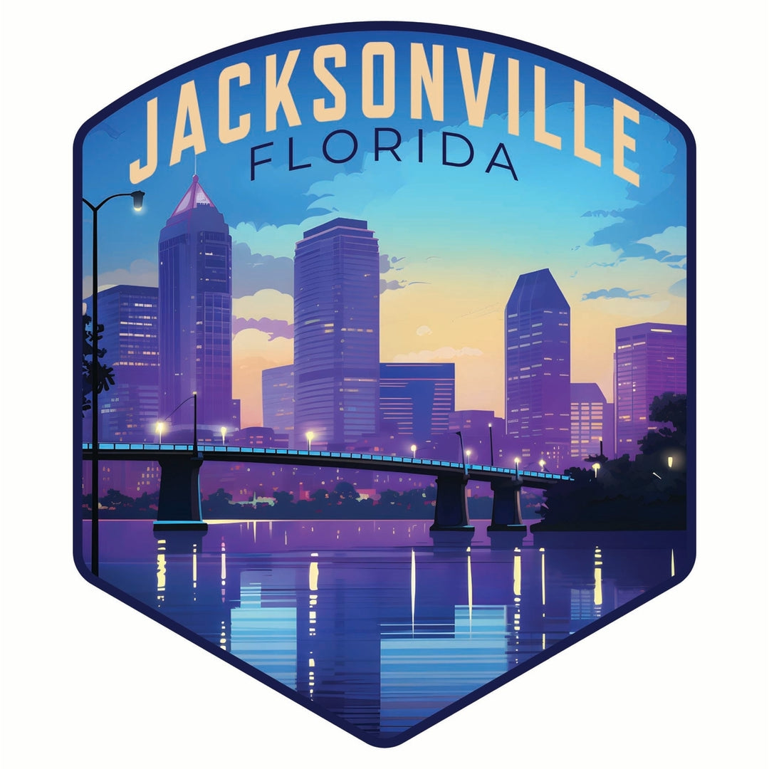 Jacksonville Florida Evening Cityscape Design Souvenir Die Cut Flat Magnet Image 1