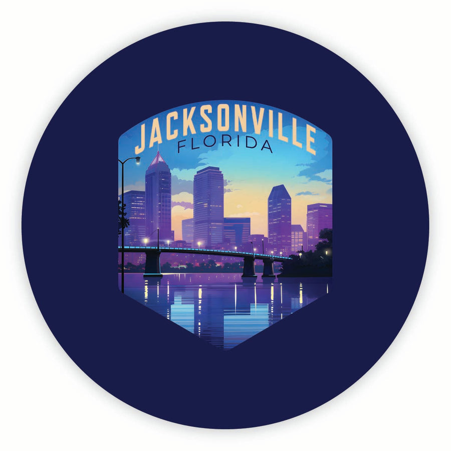 Jacksonville Florida Evening Cityscape Design Souvenir Round Fridge Magnet Image 1