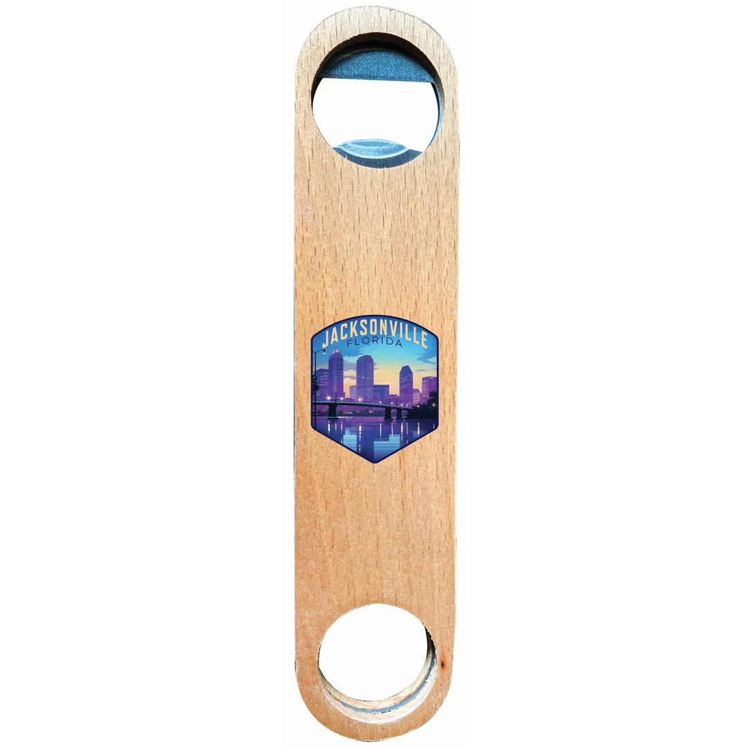 Jacksonville Florida Evening Cityscape Design Souvenir Wooden Bottle Opener Image 1