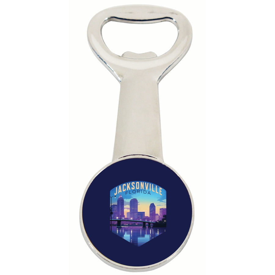 Jacksonville Florida Evening Cityscape Design Souvenir Magnetic Bottle Opener Image 1