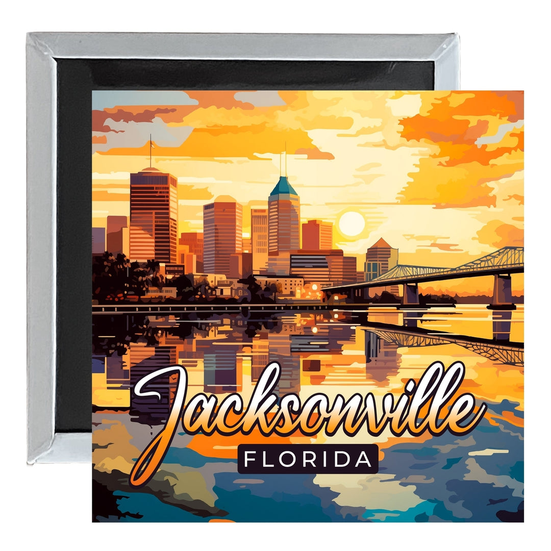 Jacksonville Florida Sunset Cityscape Design Souvenir 2.5 x 2.5-Inch Fridge Magnet Image 1