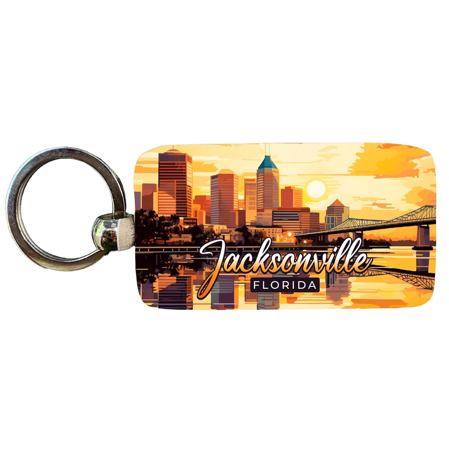 Jacksonville Florida Sunset Cityscape Design Souvenir 2.5x1-Inch Souvenir Wooden Keychain Image 1