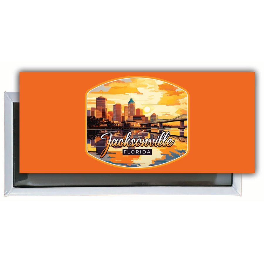 Jacksonville Florida Sunset Cityscape Design Souvenir Fridge Magnet 4.75 x 2 Inch Image 1