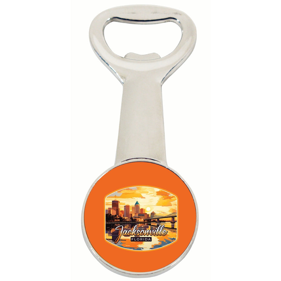 Jacksonville Florida Sunset Cityscape Design Souvenir Magnetic Bottle Opener Image 1