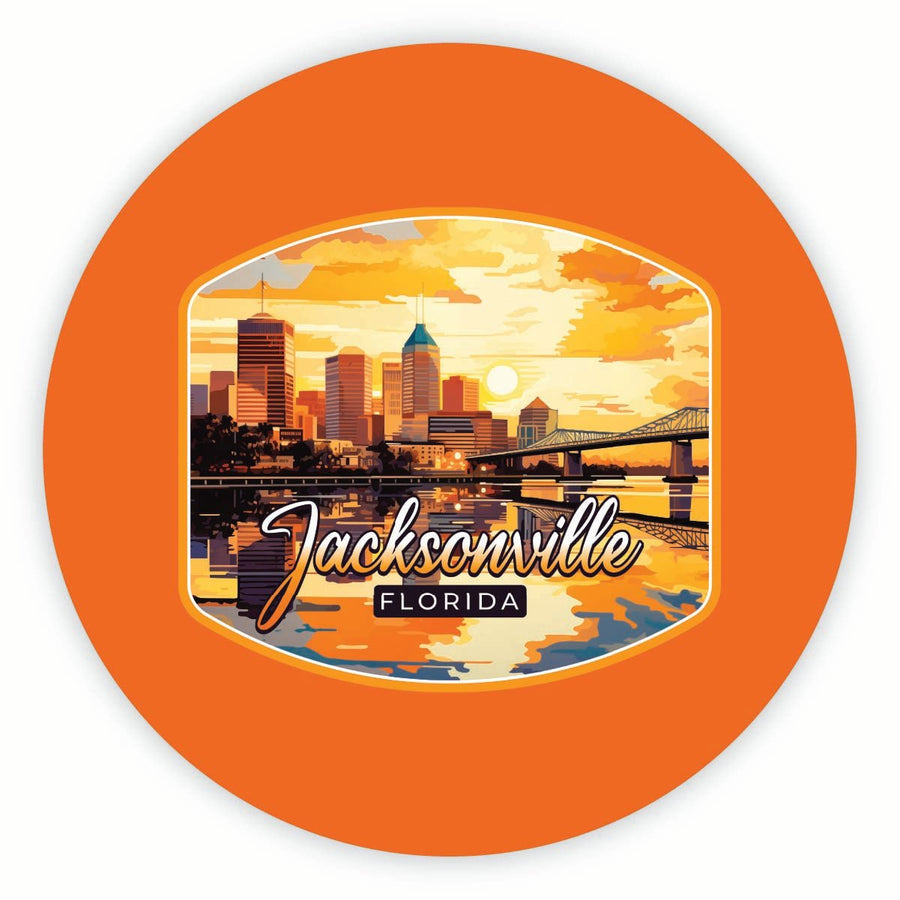 Jacksonville Florida Sunset Cityscape Design Souvenir Round Fridge Magnet Image 1