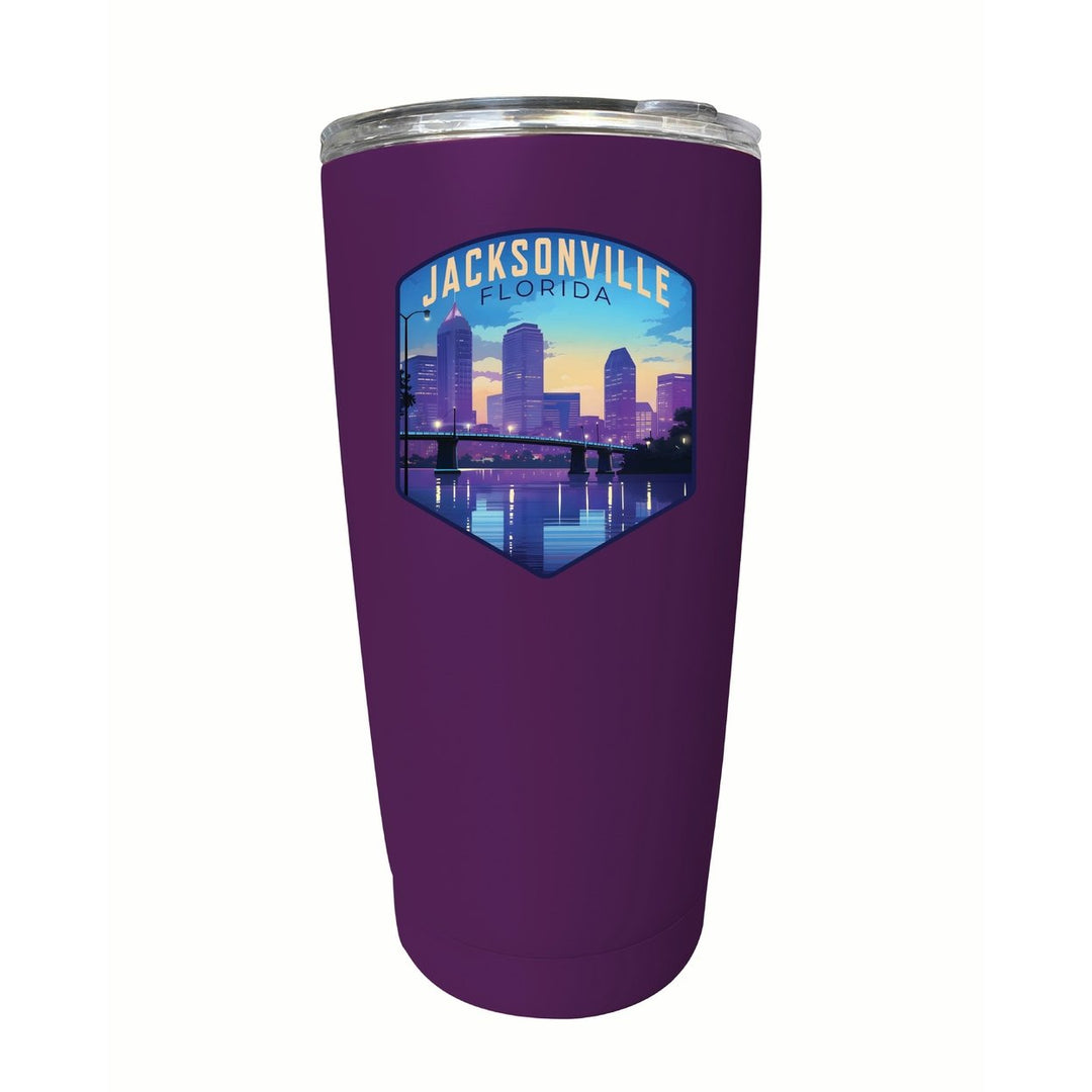 Jacksonville Florida Evening Cityscape Design Souvenir 16 oz Stainless Steel Insulated Tumbler Image 8