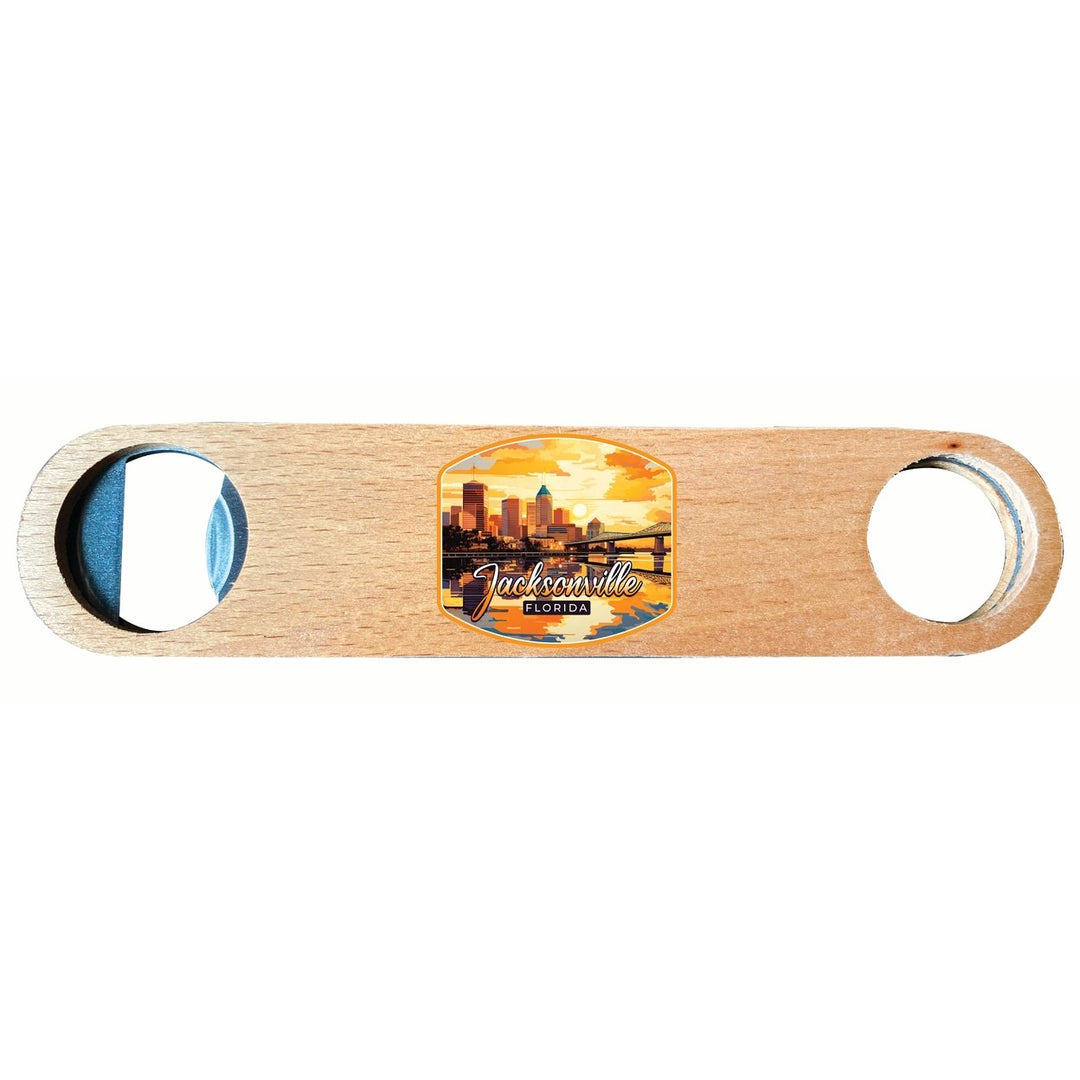 Jacksonville Florida Sunset Cityscape Design Souvenir Wooden Bottle Opener Image 1