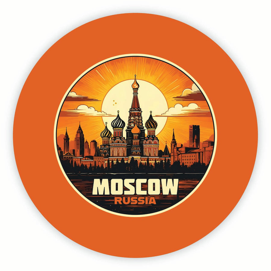 Moscow Russia Saint Basils Cathedral Sunset Design Souvenir Round Fridge Magnet Image 1