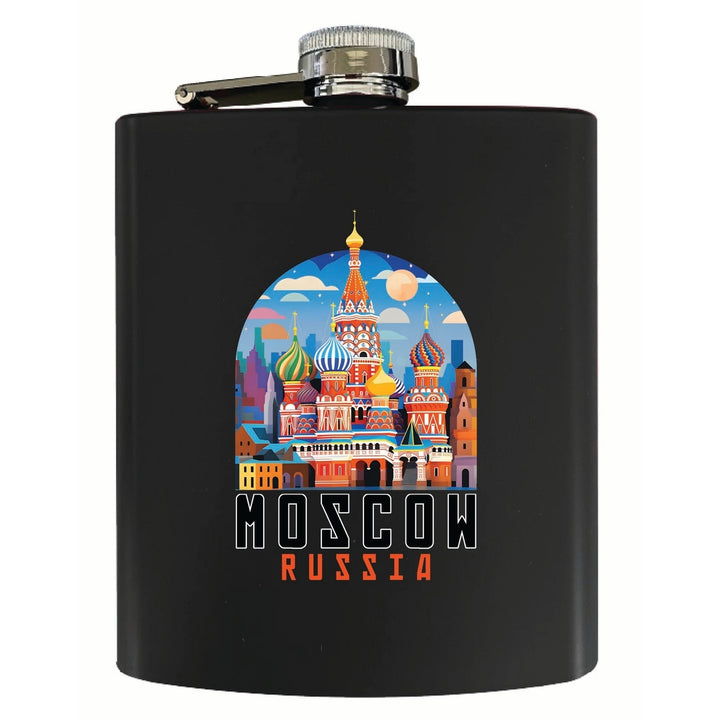 Moscow Russia Saint Basils Cathedral Illustration Design Souvenir 7 oz Steel Flask Matte Finish Image 1