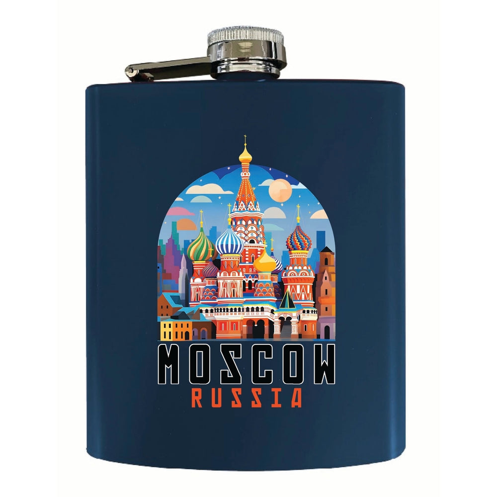 Moscow Russia Saint Basils Cathedral Illustration Design Souvenir 7 oz Steel Flask Matte Finish Image 2