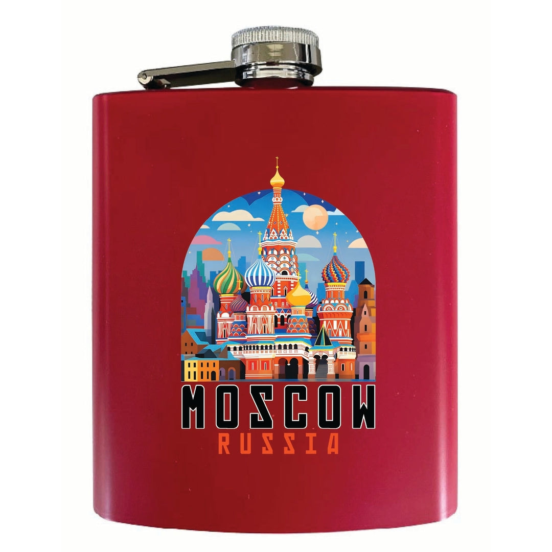 Moscow Russia Saint Basils Cathedral Illustration Design Souvenir 7 oz Steel Flask Matte Finish Image 3