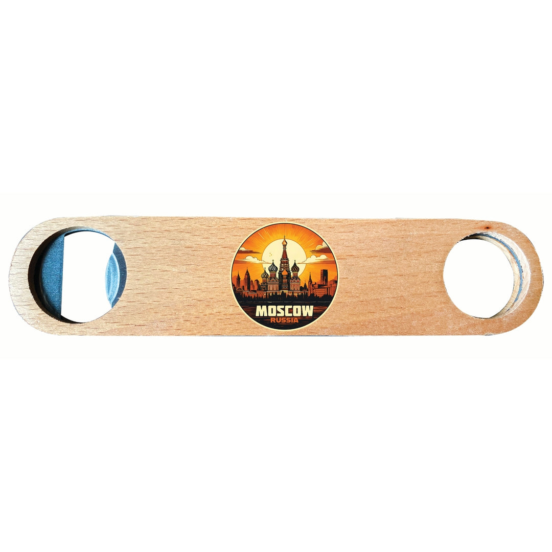 Moscow Russia Saint Basils Cathedral Sunset Design Souvenir Wooden Bottle Opener Image 1