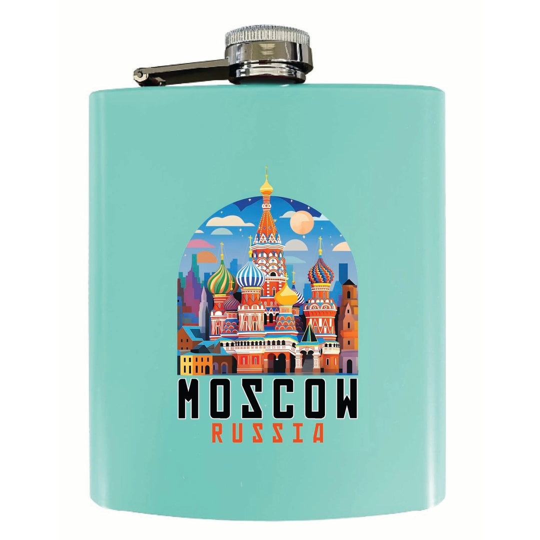 Moscow Russia Saint Basils Cathedral Illustration Design Souvenir 7 oz Steel Flask Matte Finish Image 4