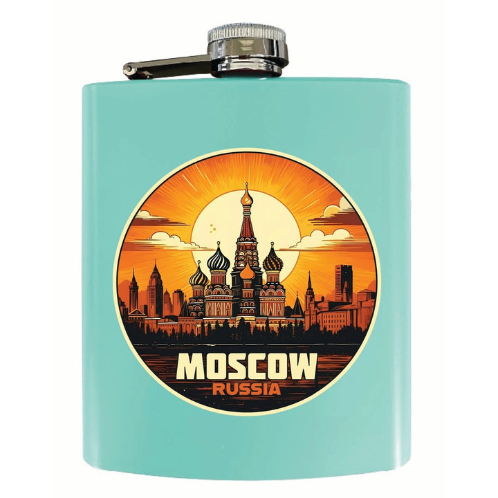 Moscow Russia Saint Basils Cathedral Sunset Design Souvenir 7 oz Steel Flask Matte Finish Image 1