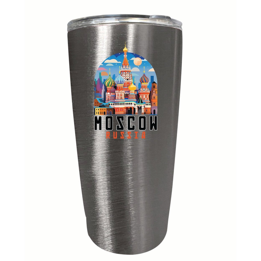 Moscow Russia Saint Basils Cathedral Illustration Design Souvenir 16 oz Stainless Steel Insulated Tumbler Image 1