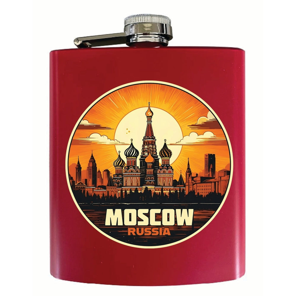 Moscow Russia Saint Basils Cathedral Sunset Design Souvenir 7 oz Steel Flask Matte Finish Image 2