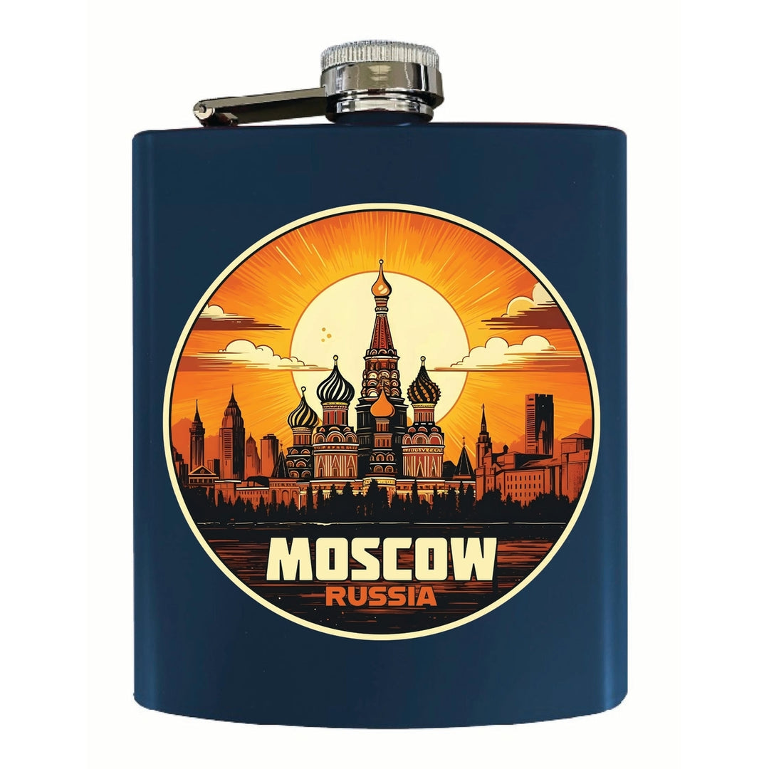 Moscow Russia Saint Basils Cathedral Sunset Design Souvenir 7 oz Steel Flask Matte Finish Image 3