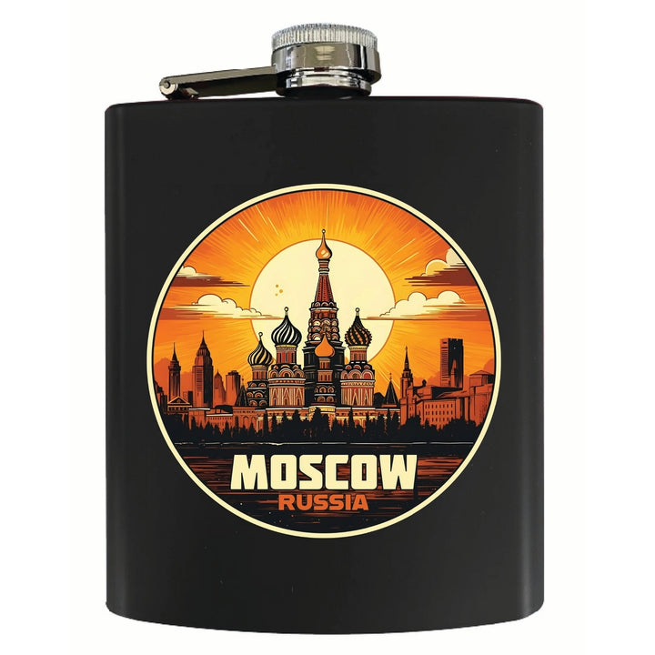 Moscow Russia Saint Basils Cathedral Sunset Design Souvenir 7 oz Steel Flask Matte Finish Image 4