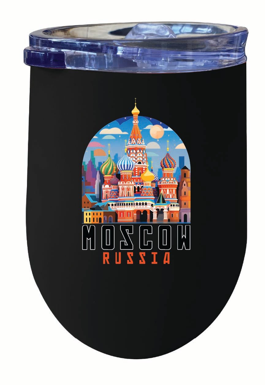 Moscow Russia Saint Basils Cathedral Illustration Design Souvenir 12 oz Insulated Wine Stainless Steel Tumbler Image 2