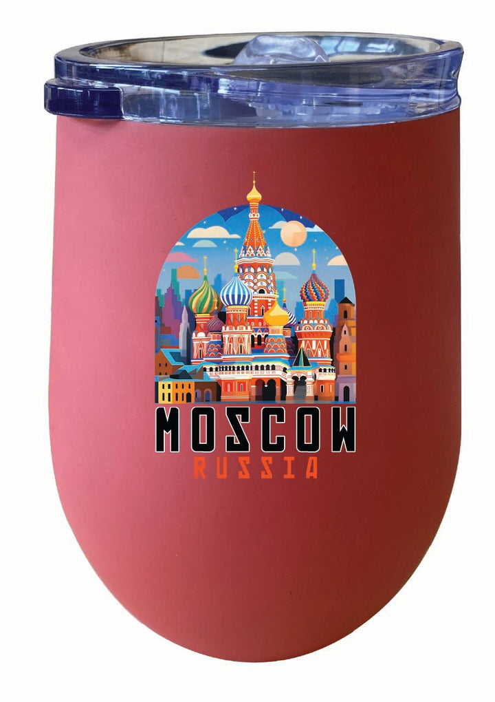 Moscow Russia Saint Basils Cathedral Illustration Design Souvenir 12 oz Insulated Wine Stainless Steel Tumbler Image 3