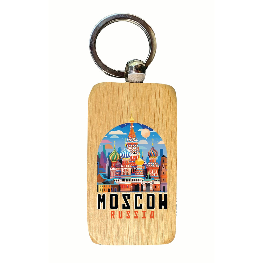 Moscow Russia Saint Basils Cathedral Illustration Design Souvenir 2.5x1-Inch Souvenir Wooden Keychain Image 1